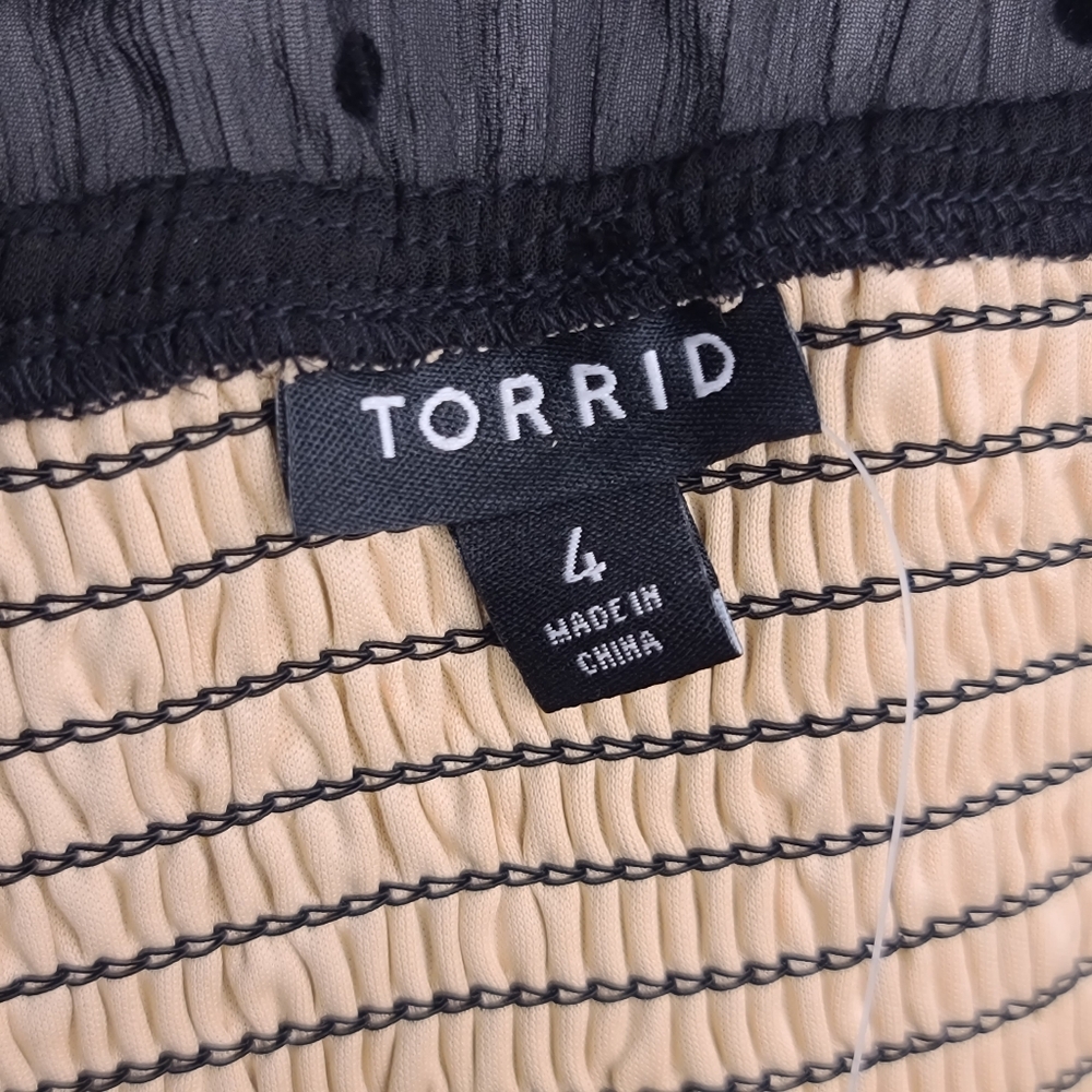 NWT - Torrid Chiffon Flocked One-Shoulder Crop Top – Black/Nude - Size 4X - Picture 7 of 16